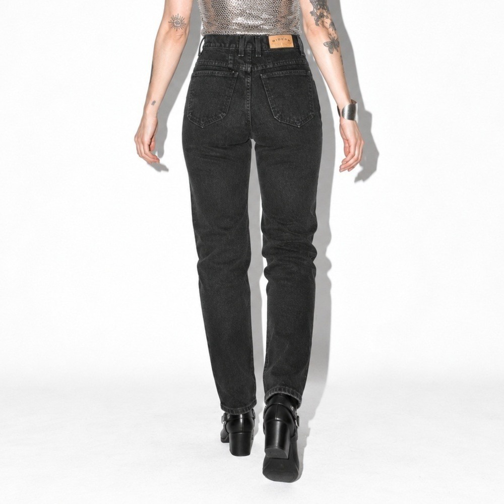 90s Vintage Black High Waist Tapered Leg Jeans Womens 2 Black Riders Denim Long - Picture 3 of 9